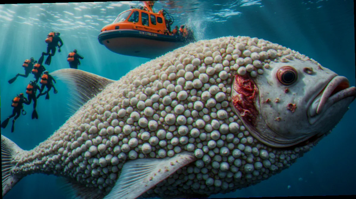 Ocean sunfish parasite removal by wrasse